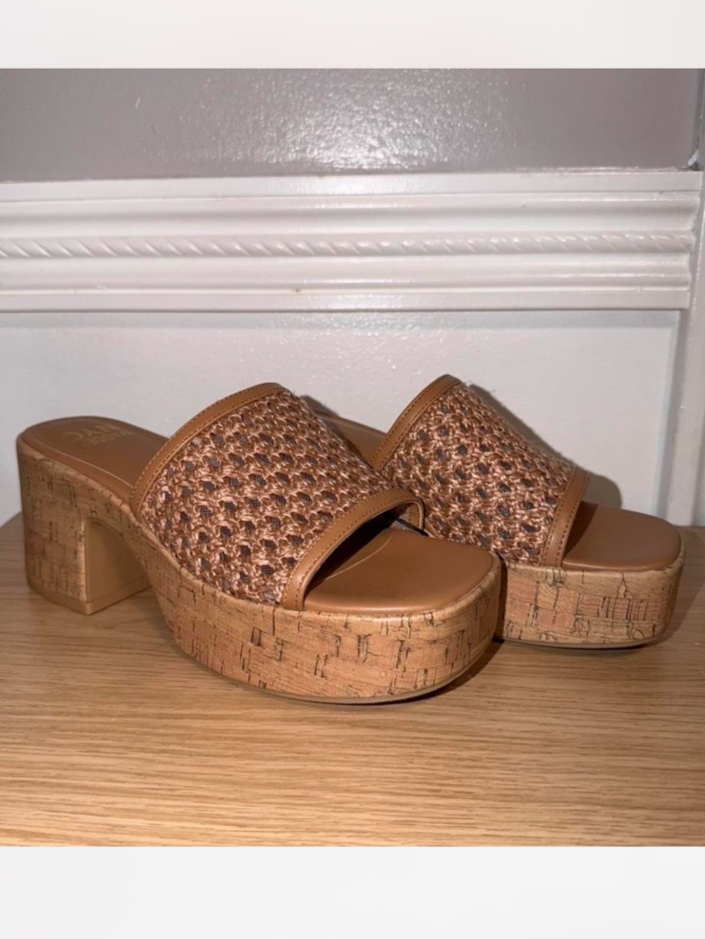 Tan Woven Platform Slide Mules - Women's